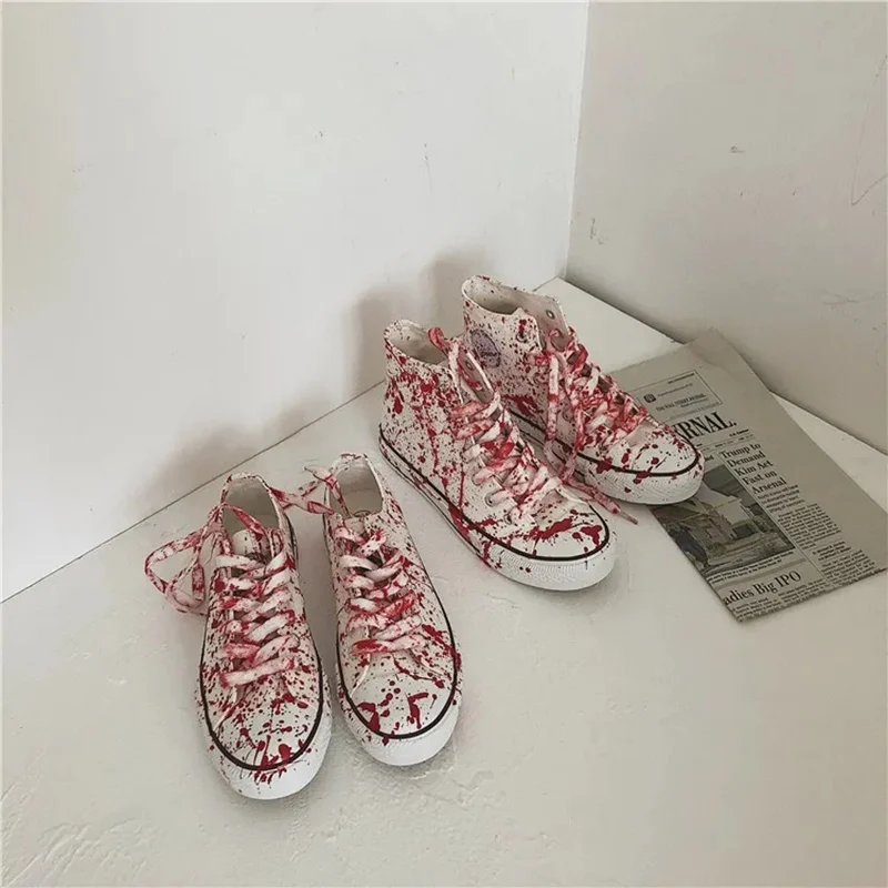 Women Canvas Shoes Blood-stained Cool Fashion Girls Casual Shoes Female Sneakers Students Graffiti Footwear Youth Board Shoes