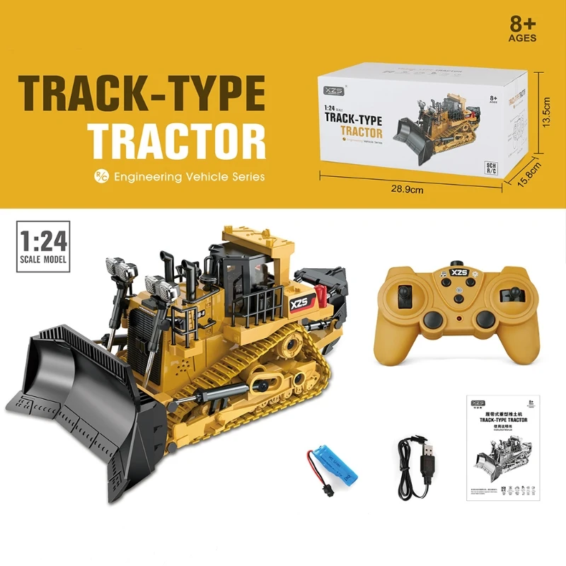 1/24 2.4GHz 9CH 3.7V 800mAh Racing Remote Control Tractor Toy Bulldozer Gift for Kids High Speed RC Engineering Tractor