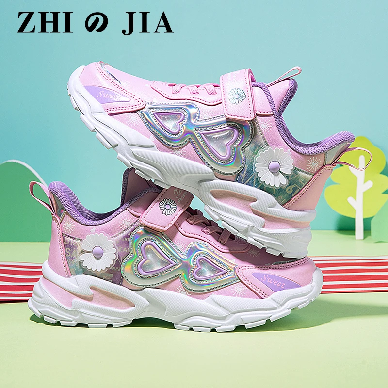 

New Children's Shoes Spring Style Leather Girls Shoes Fashion Girls Casual Shoes Pink Purple Running Sneakers Chaussure Enfant