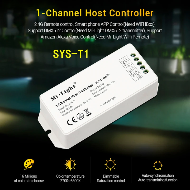 miboxer controlador principal de canal dc24v 15a 24ghz controle remoto rf app dmx512 alexa compativel com serie mi light sys 01