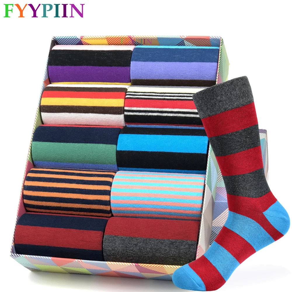 Men\'s Socks New High Quality Brand Classic Striped Socks Combed cotton Colorful Happy Fashion Casual harajuku Socks Men