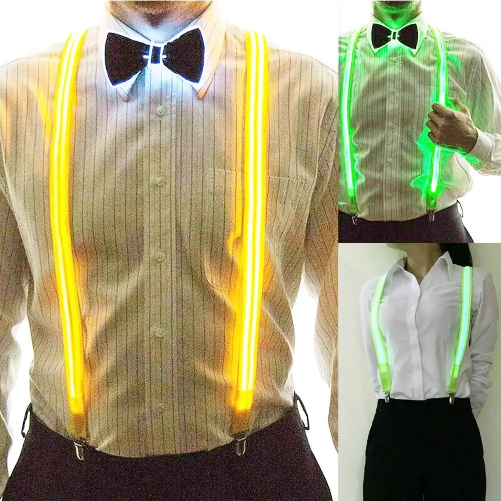 LED Luminous Light Up Men's Led Suspenders Bow Tie Perfect for Music Festival Costume Party Led Illuminated Suspenders