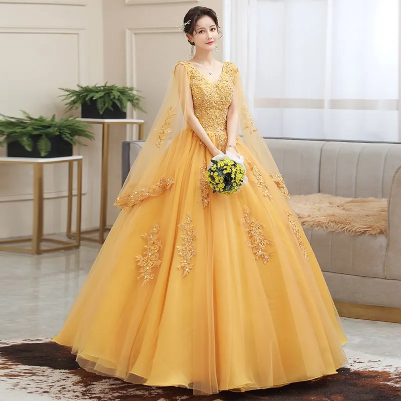 Vestidos Quinceanera платья с накидкой 2024, новое роскошное кружевное вечернее бальное платье с v-образным вырезом для выпускного вечера, винтажное платье De Bal по индивидуальному заказу