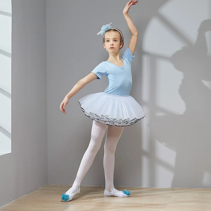 Танцевальное платье с коротким рукавом для девочек, хлопковая балетная одежда хорошего качества, балетное платье для малышей, детское платье-пачка, детские танцевальные юбки