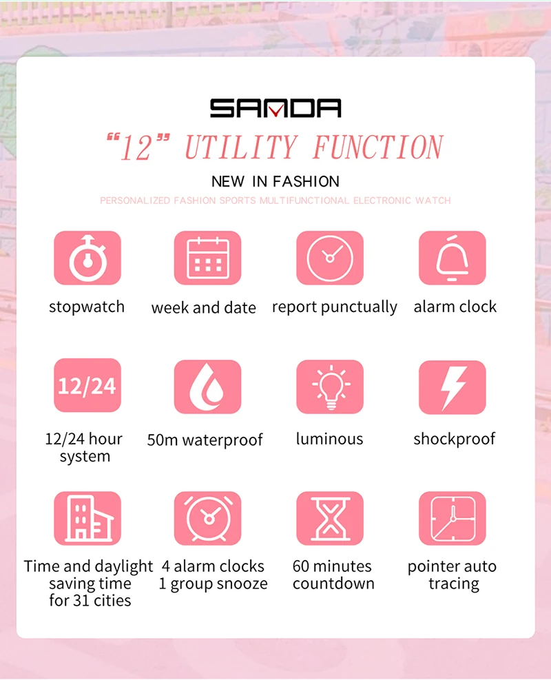 Women's LED Digital Sports Watch description 24