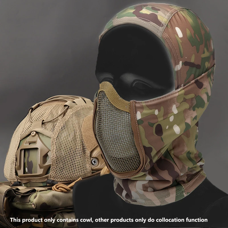 Full Face Tactical Hunting Headgear, Balaclava Mesh Mask, Paintball Protective Mask, Shadow Headgear