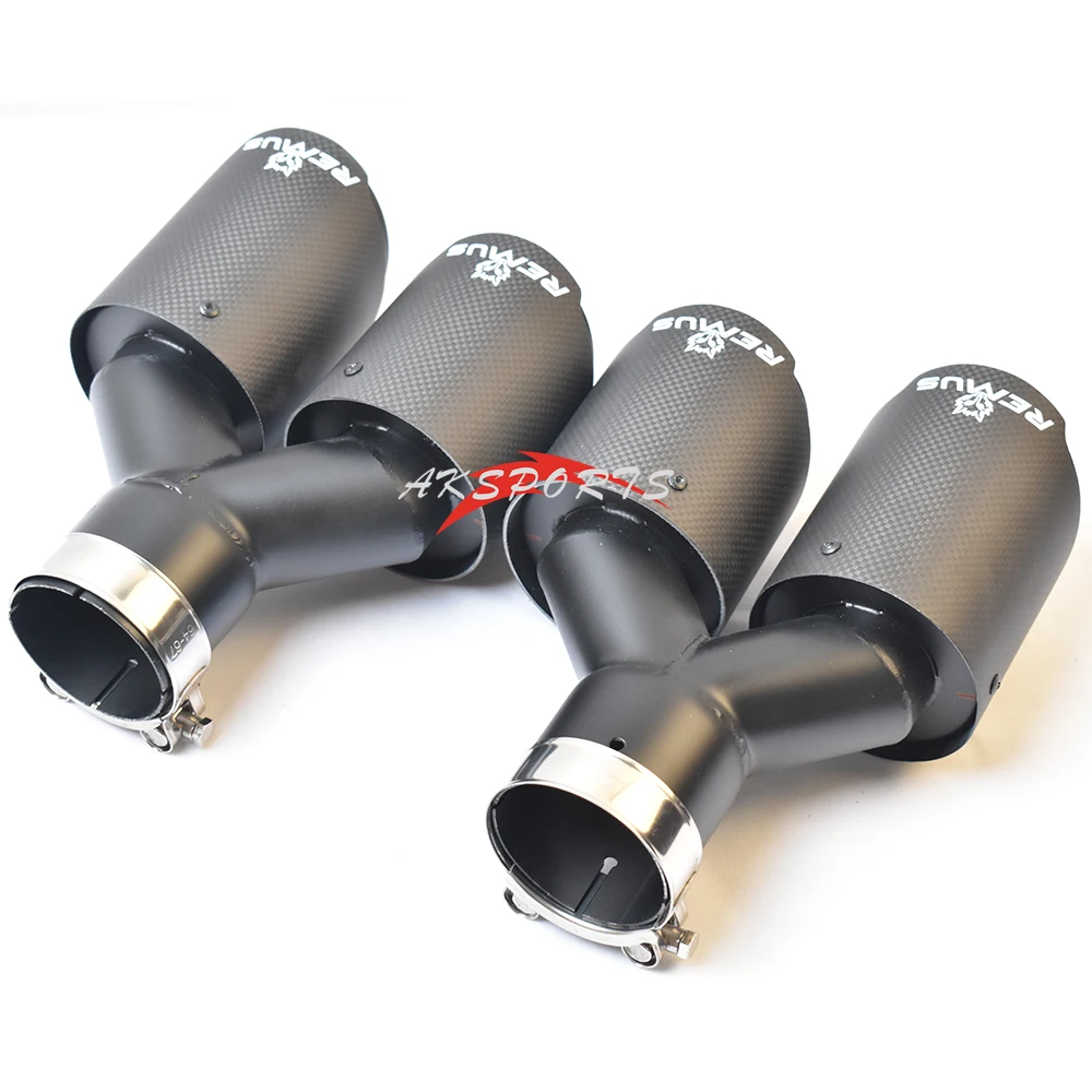 2PCS Dual Matt Black Carbon Fiber Stainless Steel Black Exhaust Pipe Universal Auto Double Muffler Tip