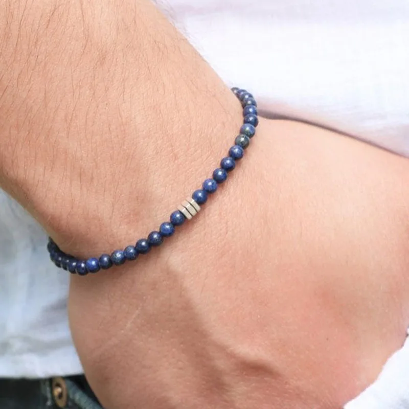 Men's Slim Lapis Lazuli Beaded Bracelet Stacking Style for Fashionable Accessory