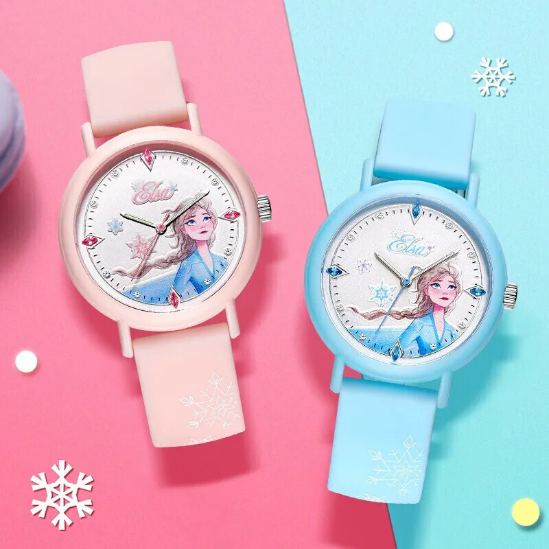 Disney Original Children Frozen Elsa Princess Cartoon Cute Lovely Quartz Wristwatch Girl Youth Student Kid Rhinstone Scale Party