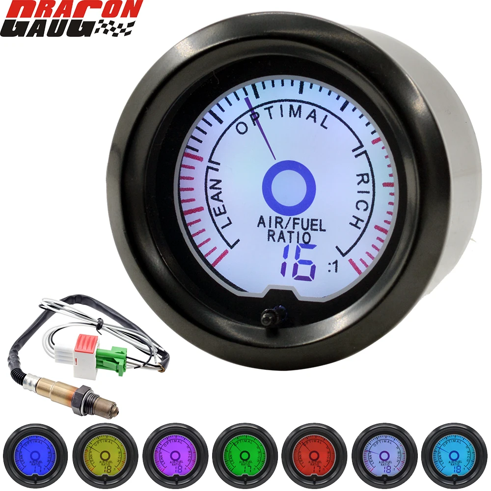 

Dragon 52mm 2" Auto Car Air Fuel Ratio Gauge LCD Digital Display 7 Colors Light Narrowband Oxygen O2 Sensor Meter