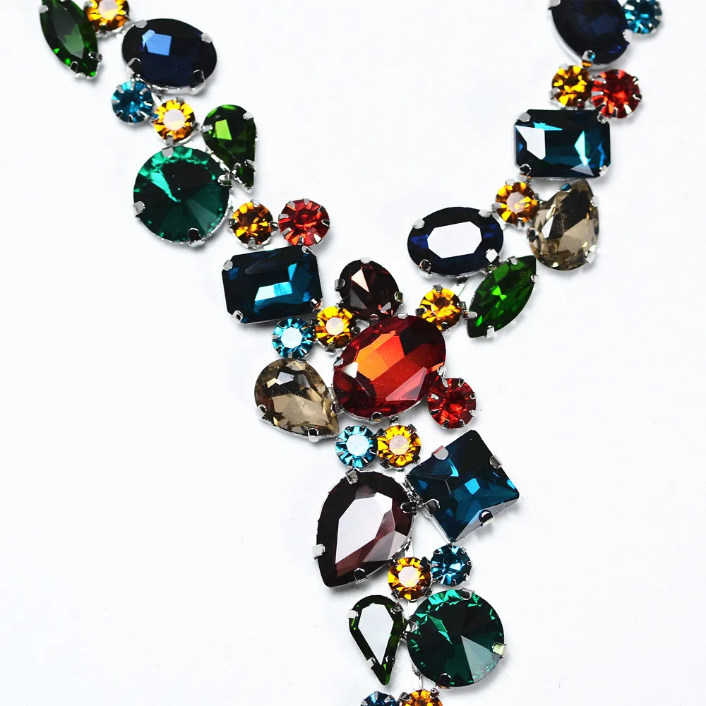 Luxury Colorful Rhinestone Necklace Bridal Jewelry Special-Shaped Crystal, Retro Personality, Prom Wedding Accessories CORUIXI