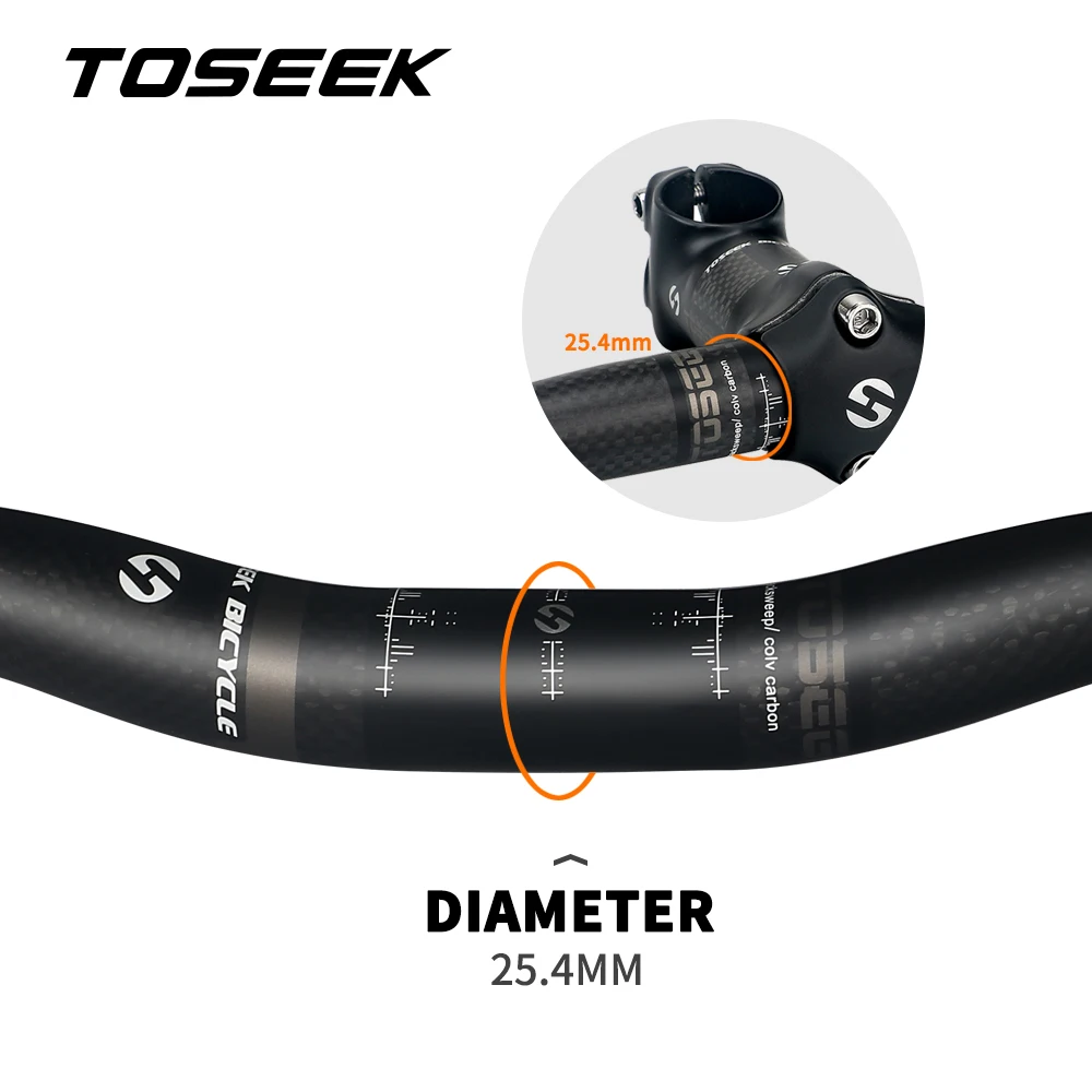 TOSEEK Matte 3K Carbon Handlebar for Stem 25.4mm Kids\' Bikes Mountain MTB Bicycle Foldable Rise or Flat Handlebar