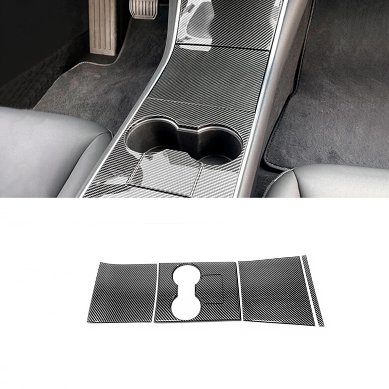 

For Tesla Model3 Model 3 2017 2018 2019 2020 Car Accessories Carbon Fiber Car Gear Panel Water Cup Holder Cover Trim car stying