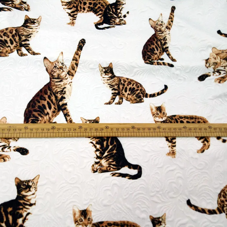 145cm Width Fashion Cartoon Cat Printed Thin Jacquard Fabric For Women Dress Coat DIY Cloth Sewing Material