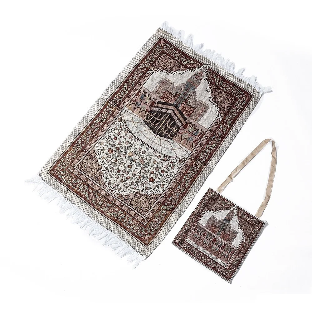 110x70cm Prayer Rug with bag Soft Blanket Home Christmas  Gift Islamic Muslim Mat Tassel Tapestry Decoration Carpet Bedroom