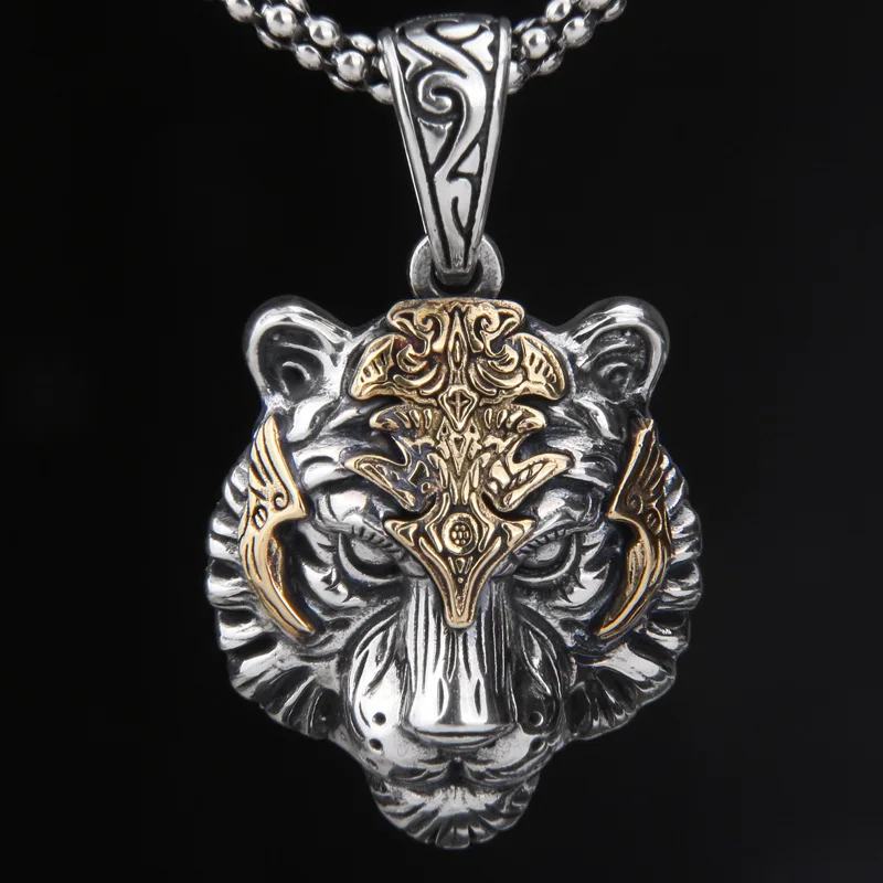 Domineering Tiger Head Medal Pendant Necklace Men's Hip-Hop Trend Punk Motorcycle Jewelry Gift