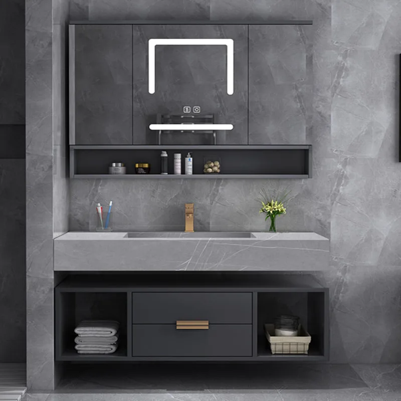 

Modern rock plate integrated basin bathroom cabinet is luxurious