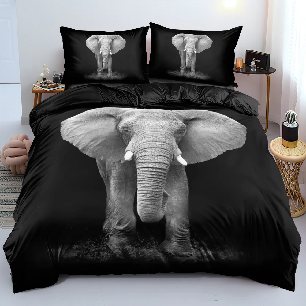 

3D Elephant Duvet Cover Sets Custom Design Black Bed Linen Pillow Covers King Queen Single Twin Size 160*200cm Animal Bedclothes