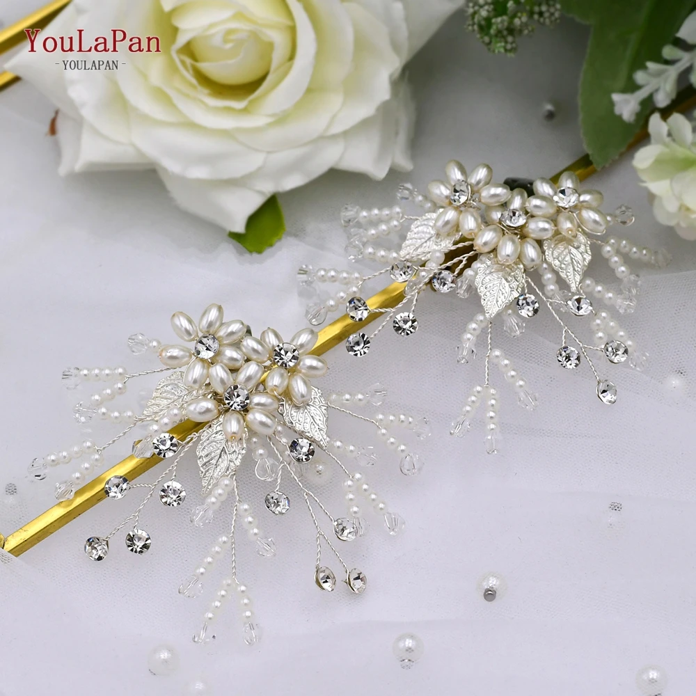 YouLaPan Trenndy Pearl Beaded Bridal Wedding Shoes Clips Rhinestone Alloy Leaf Shoes Accessories for High Heels Shoes Buckle X08