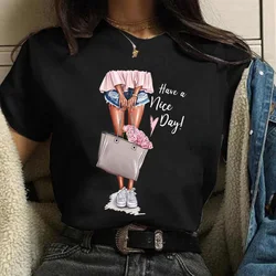 Maycaur Woman Fashion Print T Shirt Harajuku 90s Ulzzang Black Tshirts Casual Round Neck Short Slee Top Tee Shirt,Drop Ship