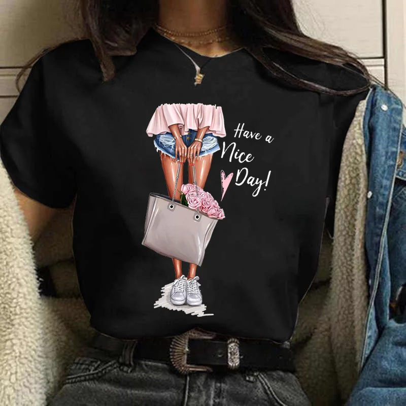 Maycaur kobieta modny nadruk T-Shirt Harajuku 90s Ulzzang czarne koszulki z okrągłym dekoltem krótki Slee koszulka koszula, Drop Ship