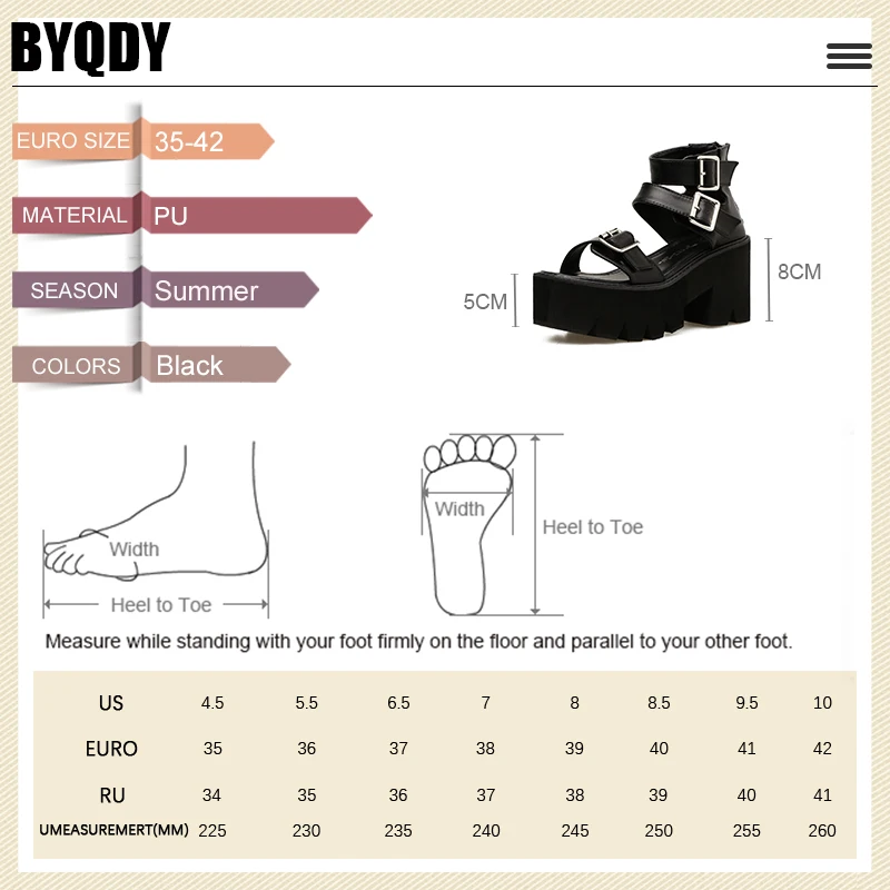 BYQDY Women Sandals Open Toe Buckle Ankle Strap Black Simple Designer Platform Shoes Unique Comfort Creepers Plus Size 42