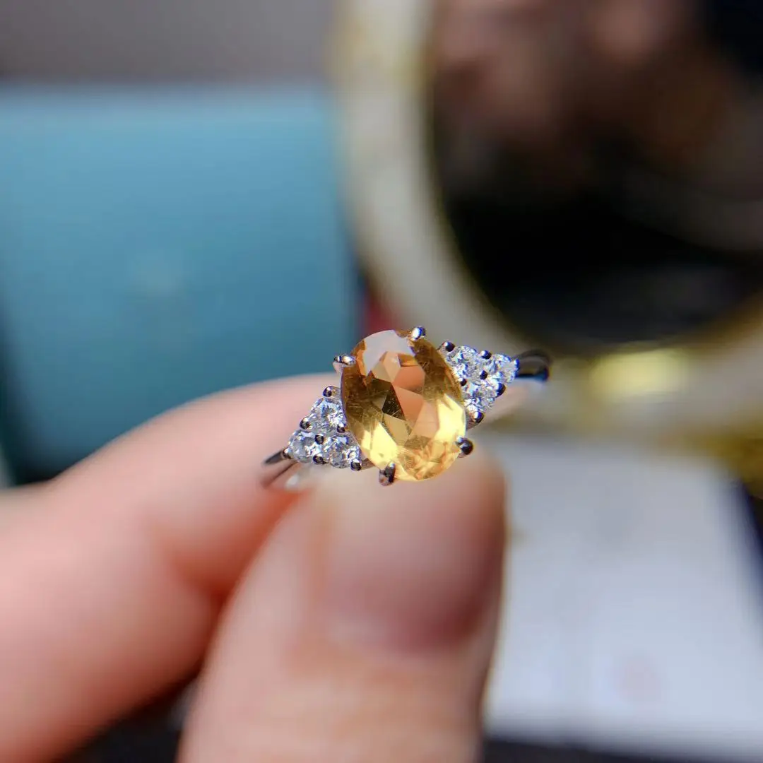 

Classic Citrine Ring for Daily Wear 6mm*8mm VVS Grade Natural Citrine Silver Ring 925 Silver Crystal Jewelry