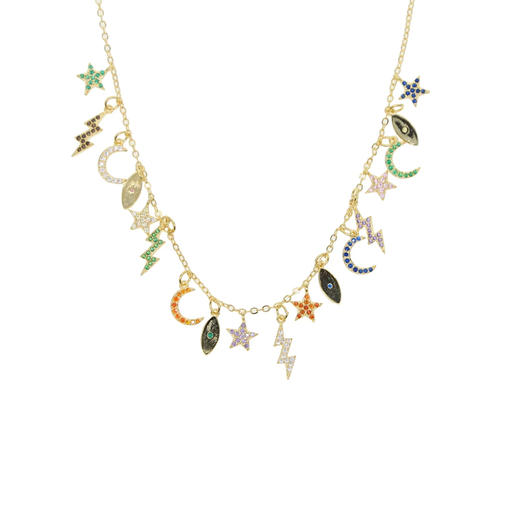 35+10cm choker women Necklace Lover\'s Gold Color Moon & Star eye lightning Pendant Necklace Engagement Jewelry
