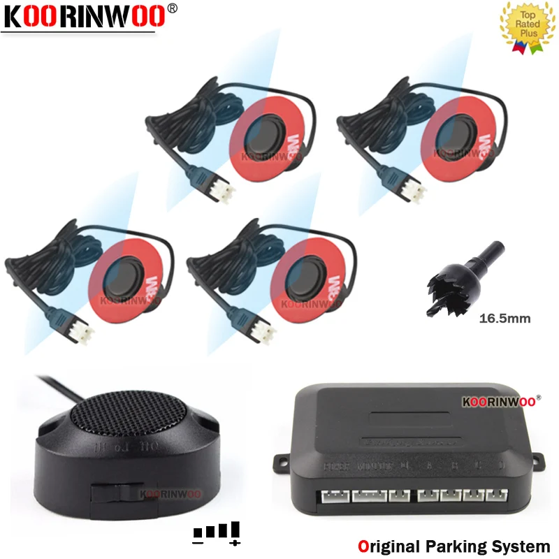 

Koorinwoo Parking Sensor Parktronic 4 Black/silver/white Adjustable Speaker Switch Sound Reversing Radar Buzzer 12V Alarm System