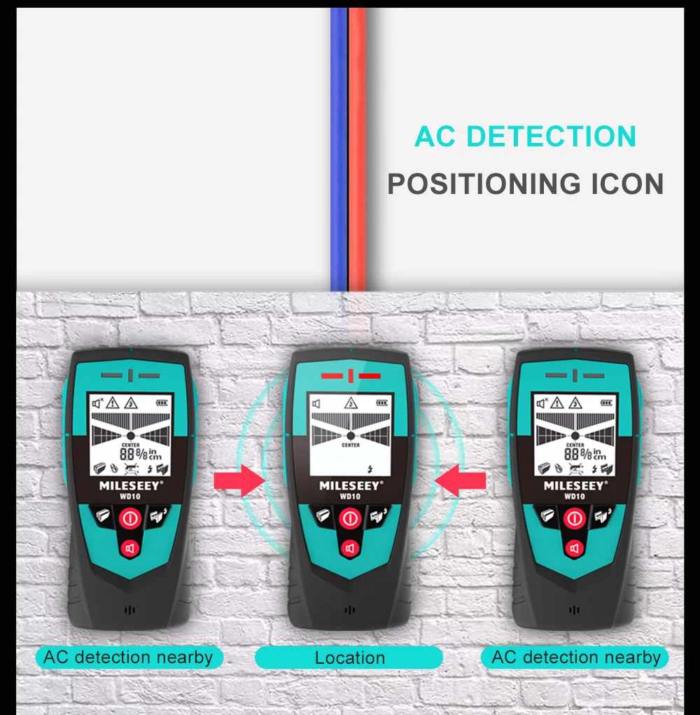 Mileseey WD10 Multifunction Wall Detector Scanner Large Area Sensor For Metal Nonmetal AC Wire Finding With LCD Display And Beep