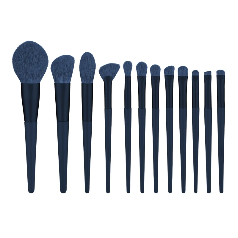 ZOREYA 12Pcs Blue Makeup Brushes Set Cosmetic Foundation Powder Blush Eye Shadow Lip Blend Wooden Make Up Brush Tool Kit Maquiag