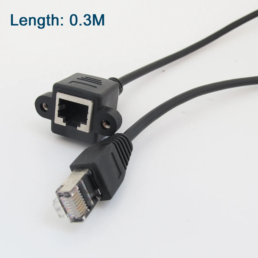 1pc 30cm/1ft 8P8C RJ45 męski na żeński M/F sieci kabel przedłużający śruba blokująca