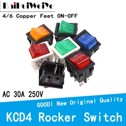 30A 250V 4 6 Pin ON-OFF Boat Rocker Switch Sterling Silver Contacts KCD4 Power Switch With Led Indicator Light 30A/250V 25*31MM