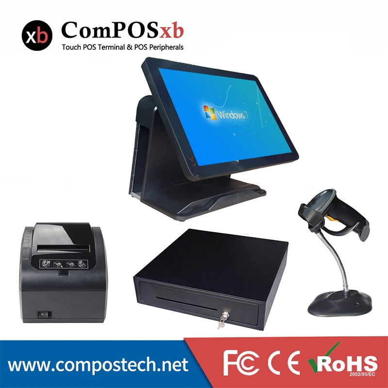 

Free shipping high quality Epos systems 15inch pos all in one cash register machine 80mm thermal printer pos pc for sale