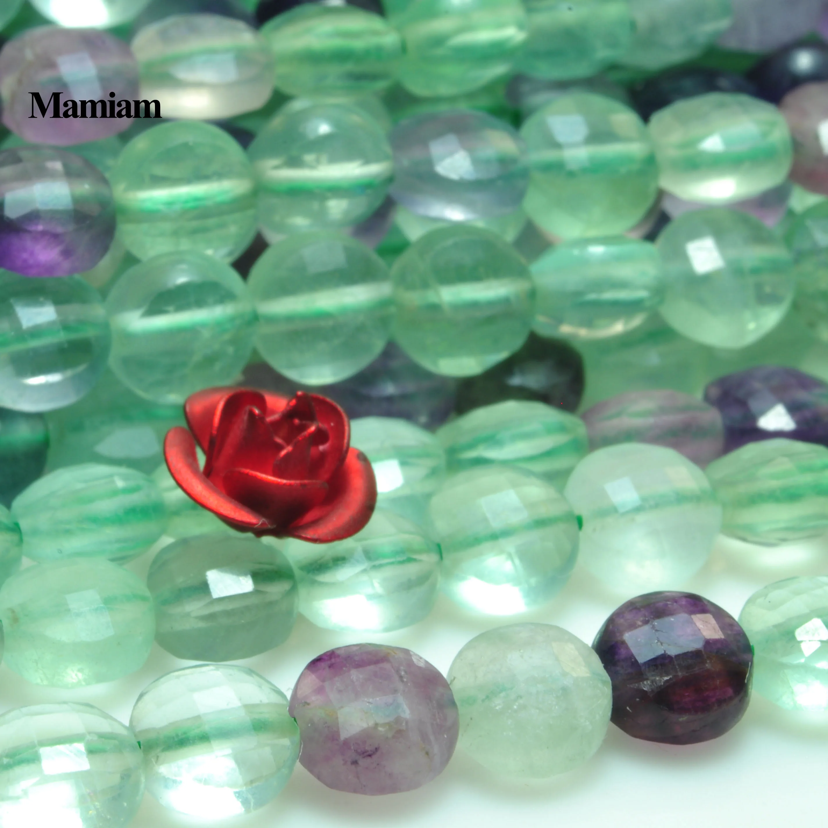 

Mamiam Natural Colorful Fluorite Faceted Flat Round Coin Beads 6mm Smooth Stone Diy Bracelet Necklace Jewelry Making Gift Design