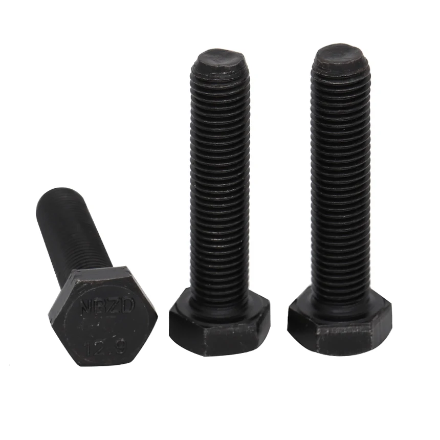 4Pieces M8 M8*100mm M8x100mm 12.9 Grade Carbon Steel DIN933 Black Full Thread Bolt External Hex Hexagonal Head Screw