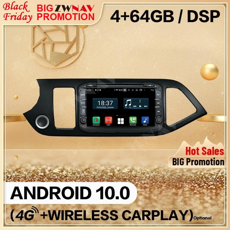 128GB For KIA PICANTO MORNING 2011 2012 2013 2014 2015 2016 Android 10 Screen Player Audio Radio GPS Navi Head Unit Auto Stereo