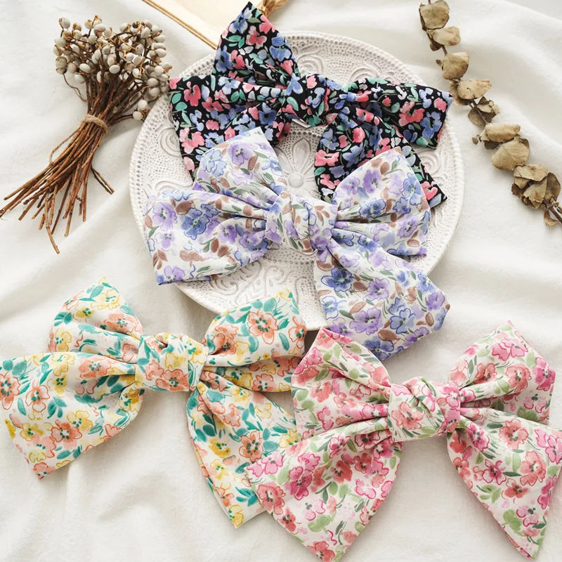 New Fashion Beautiful Cloth Sweet Flowers Chiffon Big Bow Hairpin  Ponytail Barrettes Women Girls Hair Accessoriesr Headwear