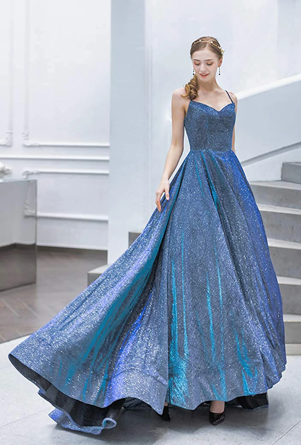 Robe de Bal Sexy à Dos auxet Col en V pour Femme, Tenue de Soirée Éducative à Paillettes, Style Dubaï