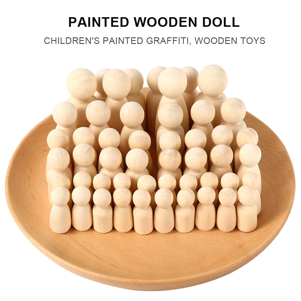 50Pcs/Set Unpainted Wooden Peg Dolls Toys For Children DIY Color Painting Girl Boy Doll Bodies Room Decorations Arts And Crafts