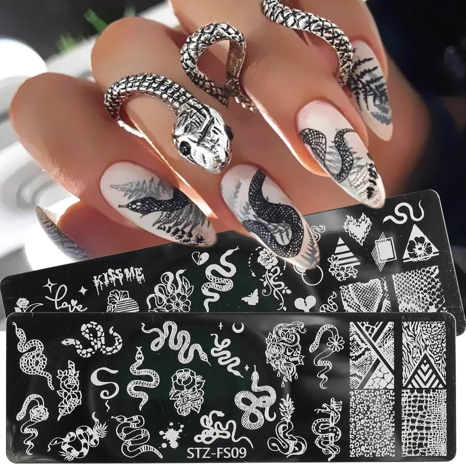 Snake Leopard Print Nail Art Templates Stamp Plate Flower Tiger Animal Skin Lace Nail Polish Print Image Stencils Tools NLSTZ-FS