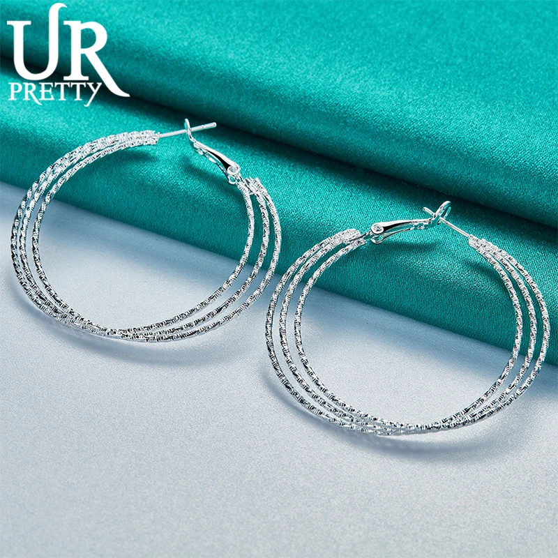 UPRETTY New 925 Sterling Silver Three Circles Hoop Earring For Women Lady Party Wedding Engagement Charm Jewelry Gift