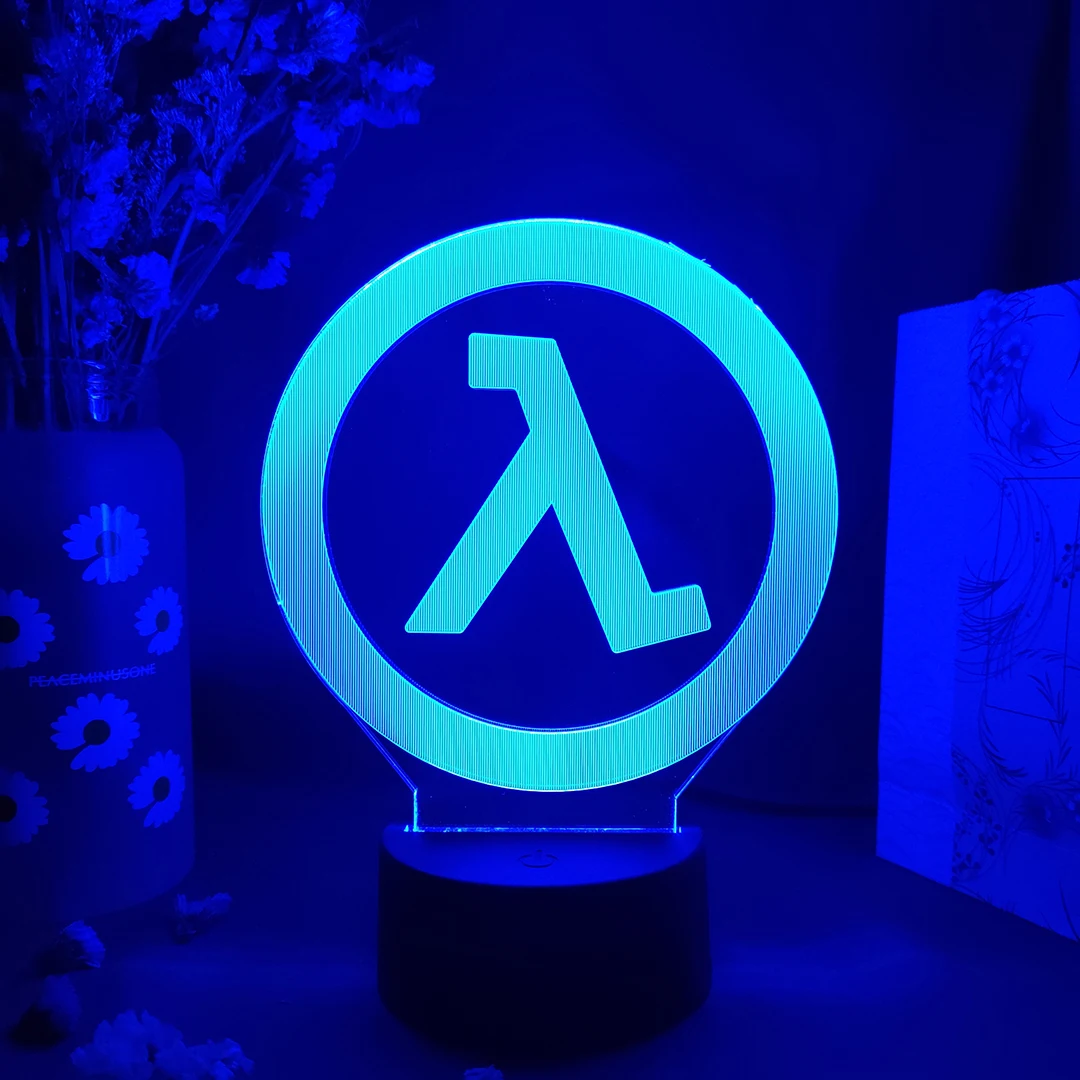 Game Half Life Alyx Logo 3D Acrylic Lamp Gaming Room Computer Desktop Setup Lighting Decor Colorful LED Sensor Nightlight Gift