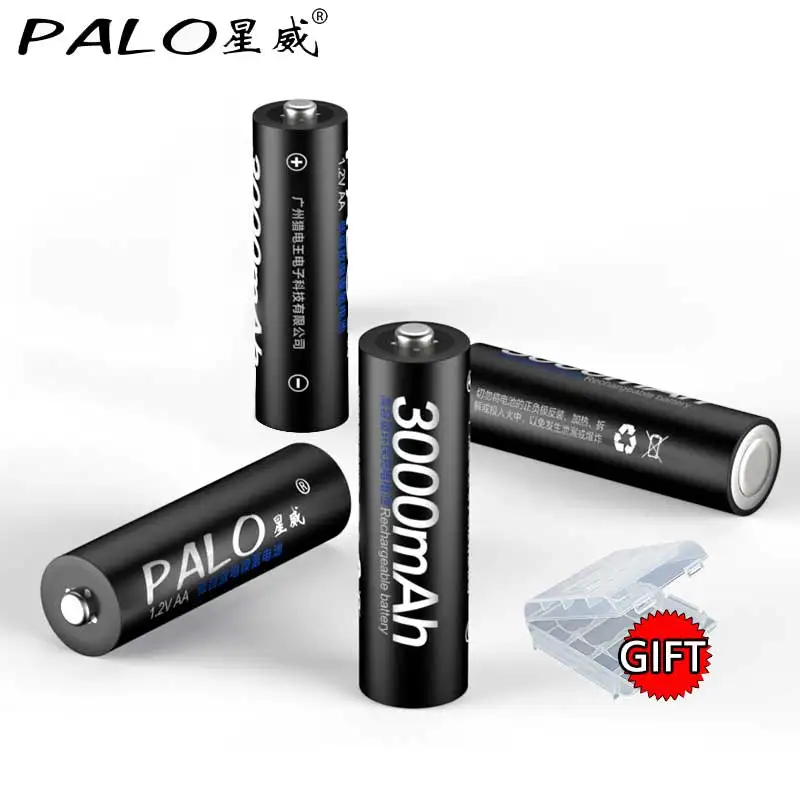 PALO 100% baterías recargables AA originales de 1,2 V, batería recargable Ni-MH AA de 3000mAh para cámara, coche de juguete anticaída