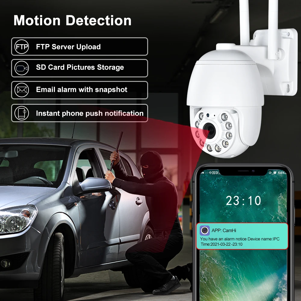 Wireless 2MP IP Camera Security WiFi 4X Digital Zoom Motion Detection Color Night Vision Outdoor IR Audio Video PTZ Mini Camera