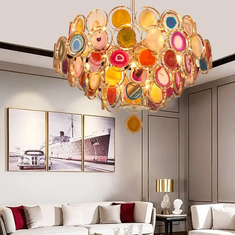 Led E14 Postmodern Iron Agate Colorized Chandelier Lighting Lamparas De Techo Suspension Luminaire Lampen For Foyer