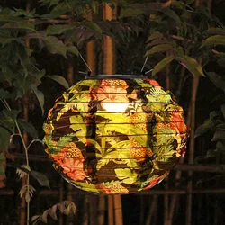 20cm Waterproof Solar LED Chinese Lantern Light Outdoor Garden Wedding Holiday Party Printed Decorative Round Hanging Lamp