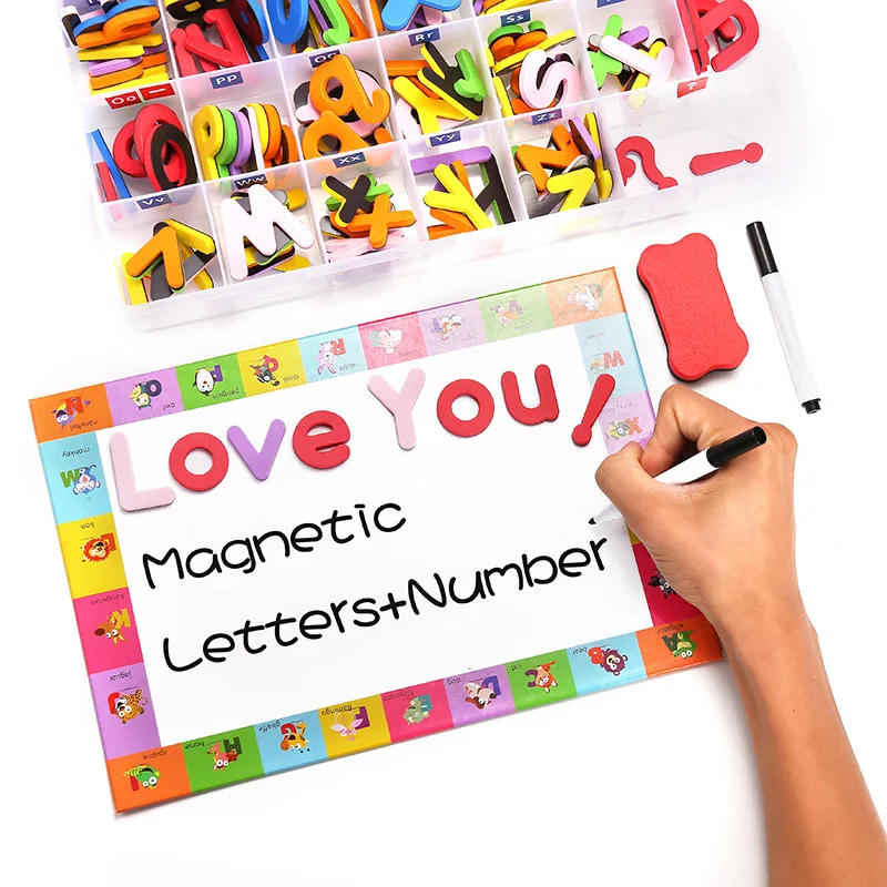 Portable Magnetic Letters Learning Toys Uppercase Lowercase Letters with Organizer Box Double-sided Teaching Board Pen Kit 1.2kg