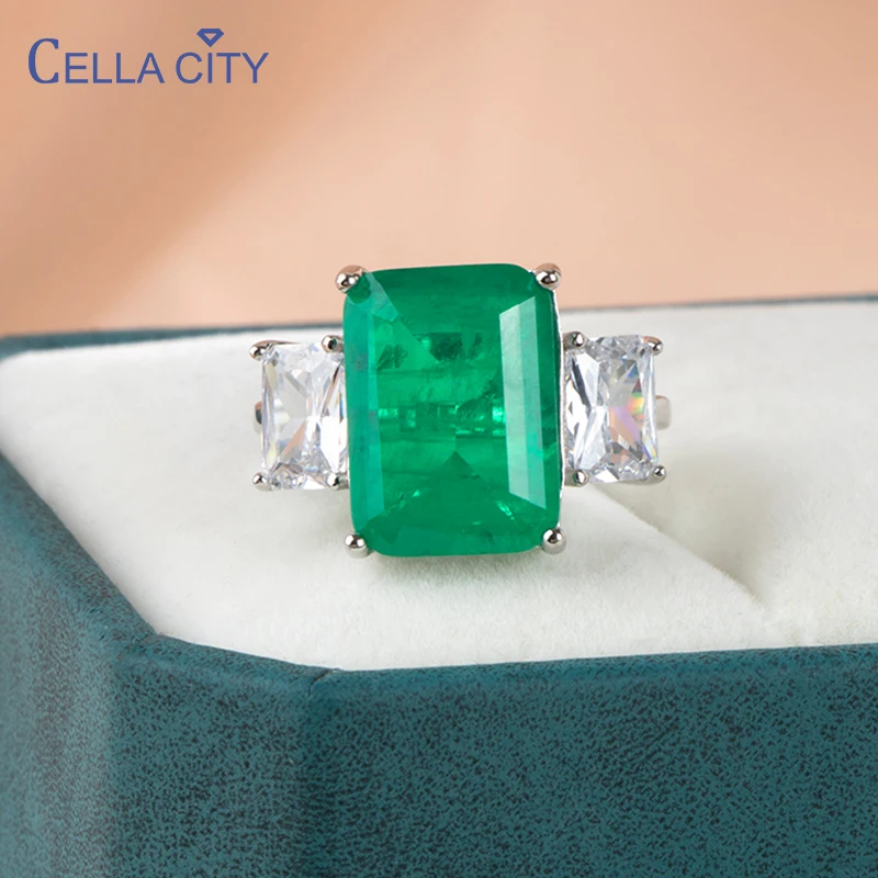 Cellacity Vintage Solid Silver Jewelry Ring With 10*14mm Paraiba Tourmaline Emerald Gemstones Women Wedding Party Gift size 6-10