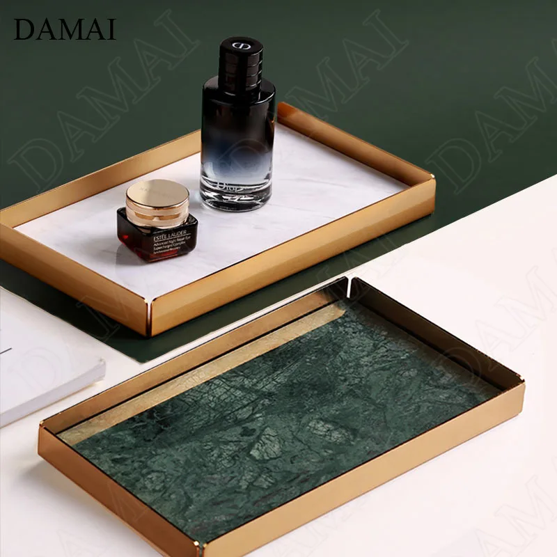 Brass Base Marble Trays Decorative Nordic Modern Light LuxuryJewelry Necklace DisplayTray Bathroom Toiletries Storage Organizer